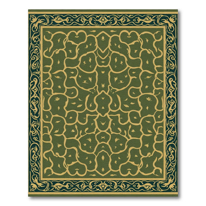 Olive Green Abstract Organic Border Rug
