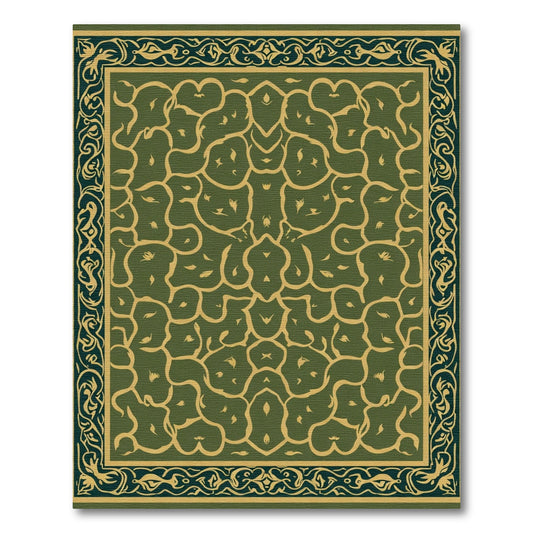 Olive Green Abstract Organic Border Rug