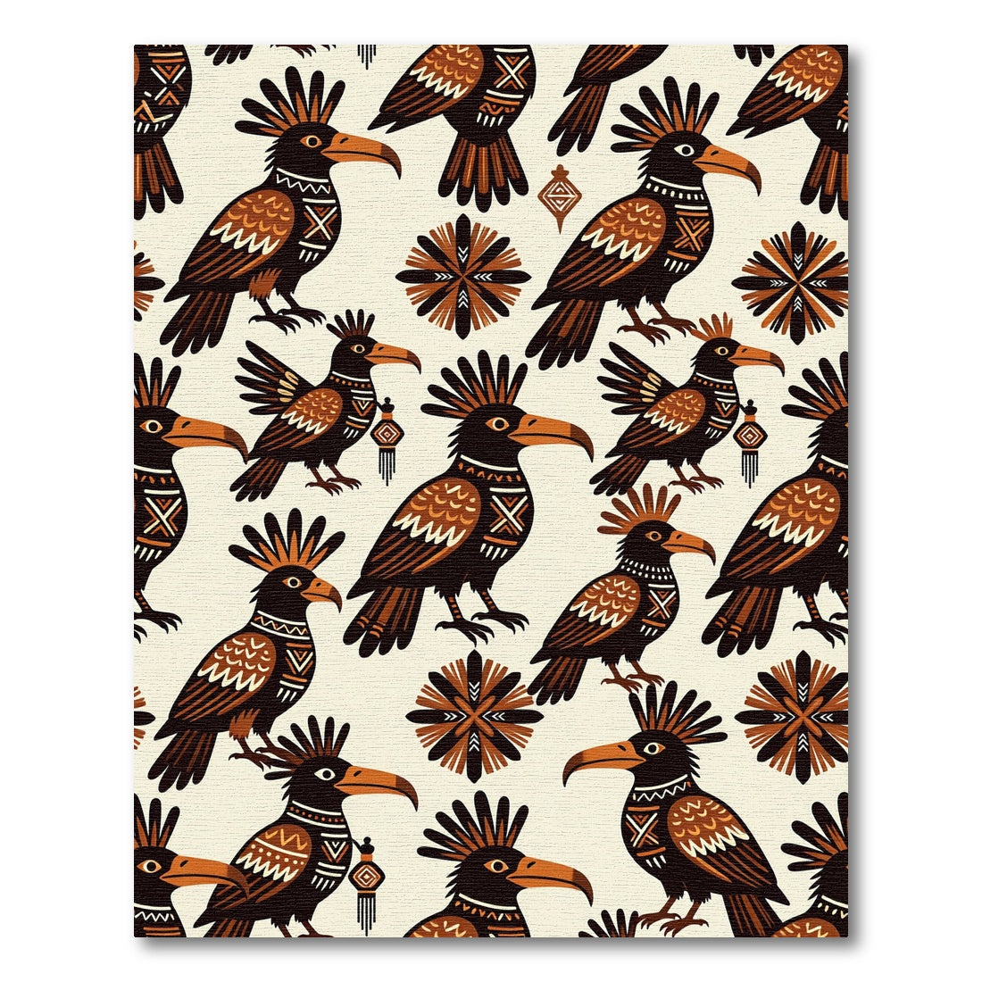Tribal Terracotta Bird Folk Art Rug
