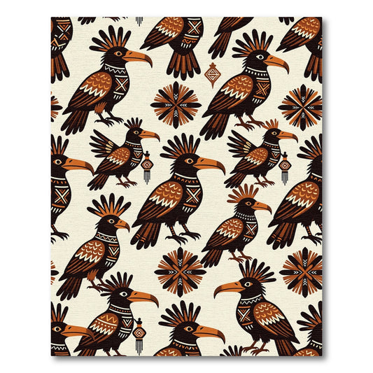 Tribal Terracotta Bird Folk Art Rug