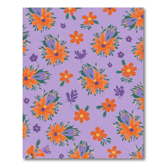 Whimsical Orange Purple Floral Meadow Rug