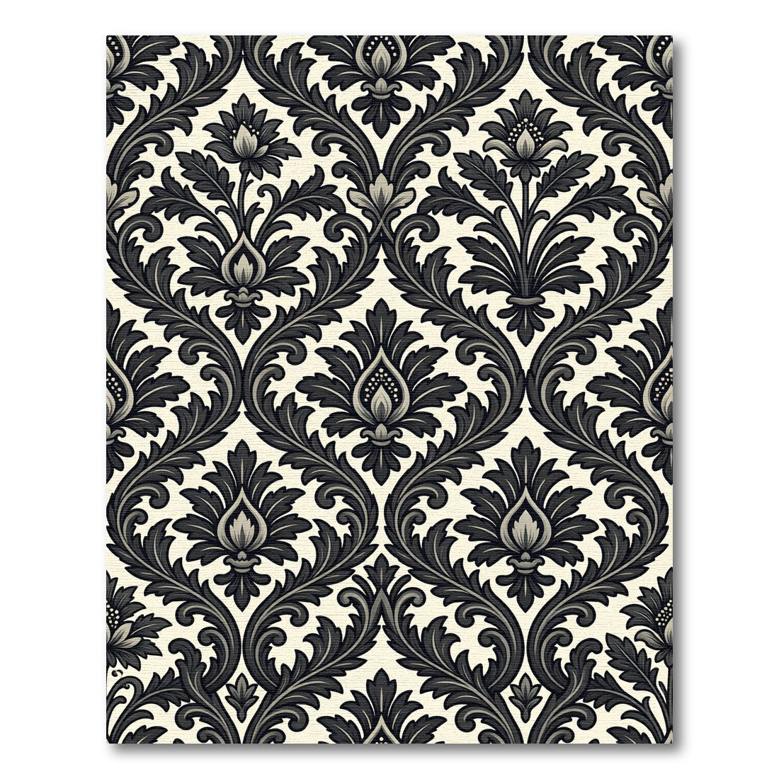 Classic Black White Acanthus Scroll Rug