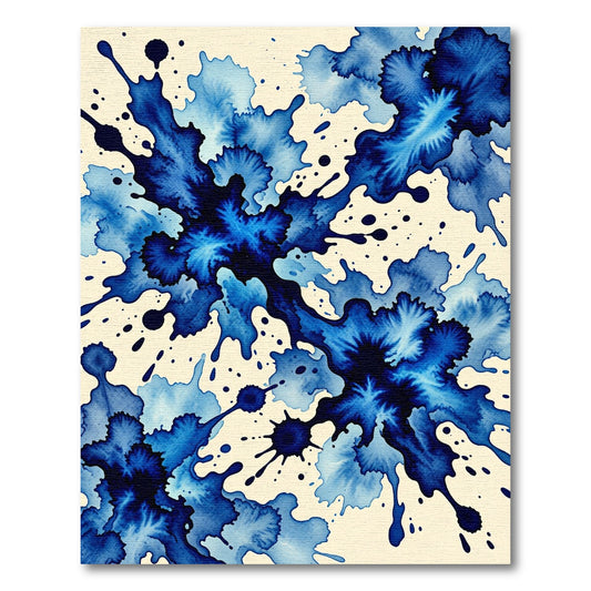 Deep Blue Watercolor Abstract Ink Splatter Rug