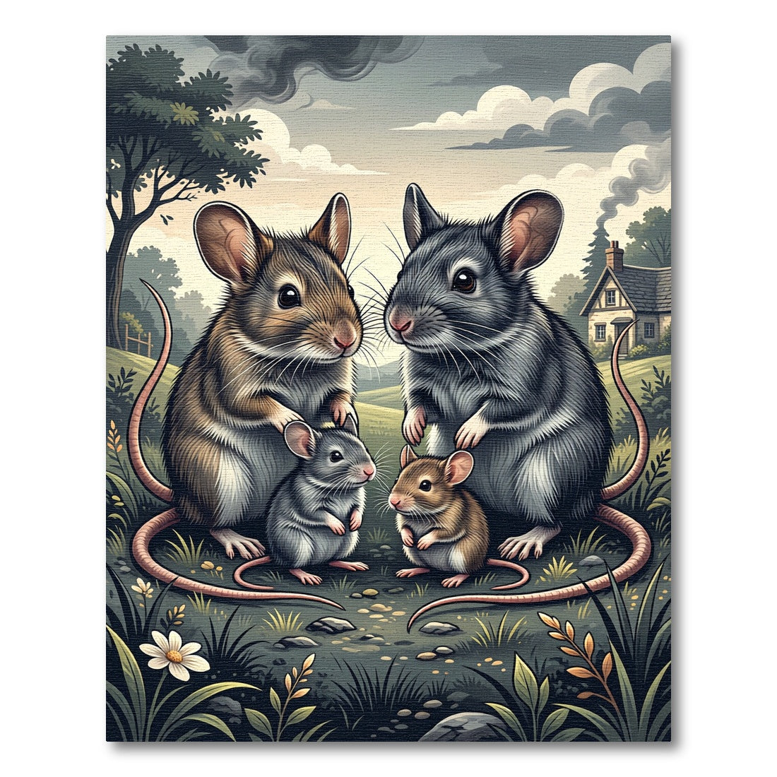 Whimsical Forest Mouse Family Illustration Rug