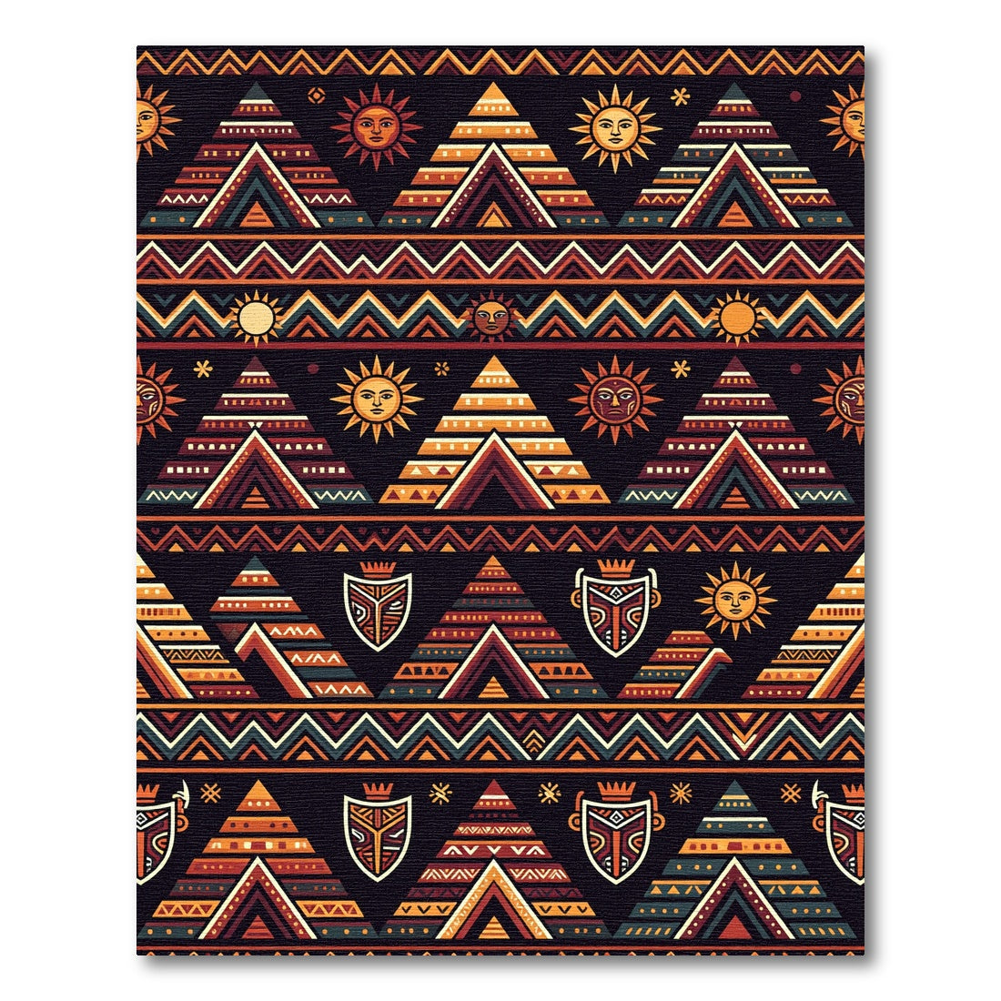 Tribal Earthy Sun Temple Geometric Rug