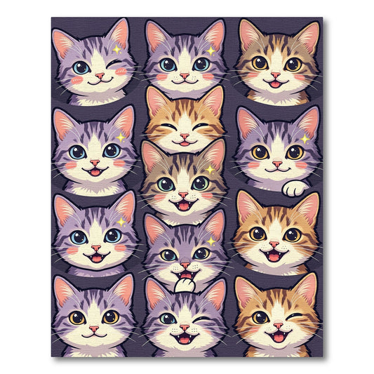 Adorable Illustrative Feline Grid Mosaic Rug