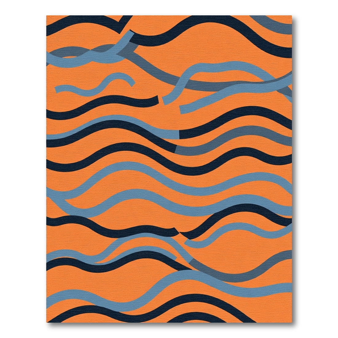 Vibrant Orange Blue Wavy Stripes Rug