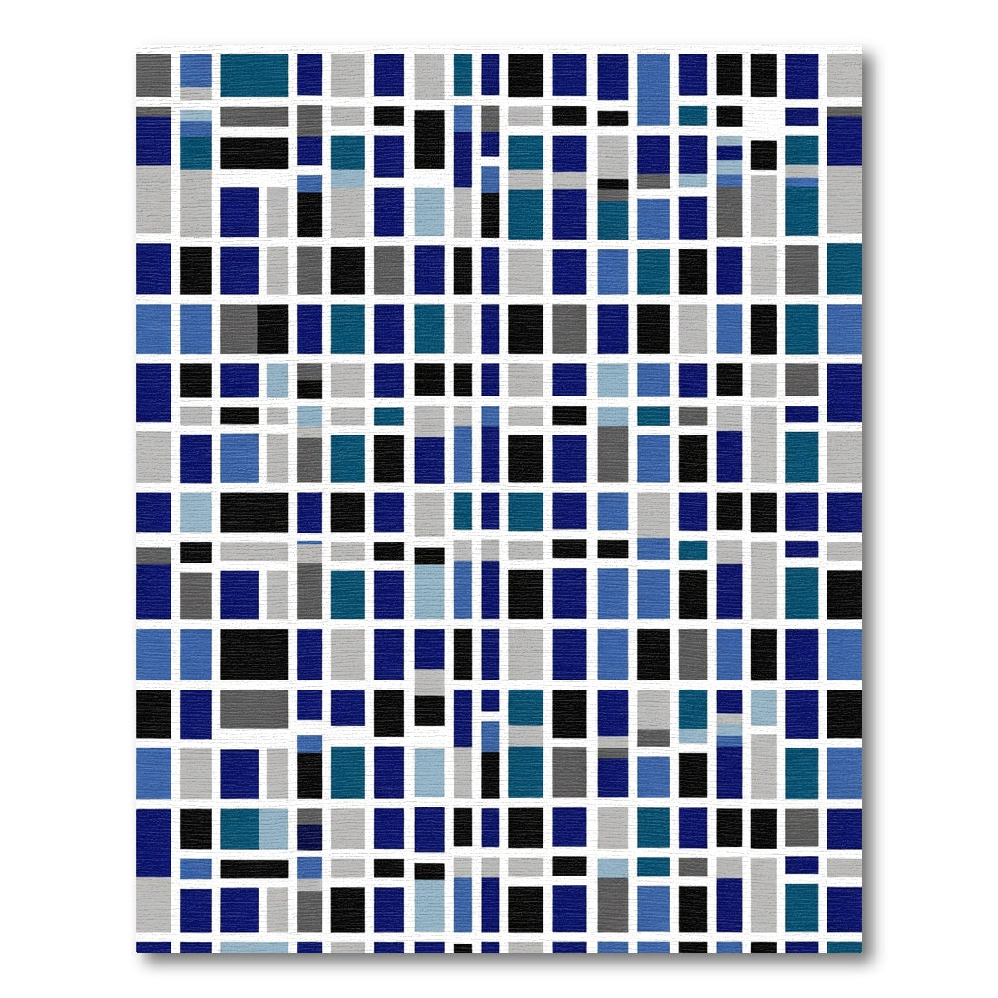 Deep Blue Gray Geometric Blocks Rug