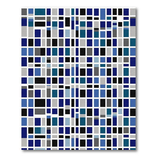 Deep Blue Gray Geometric Blocks Rug