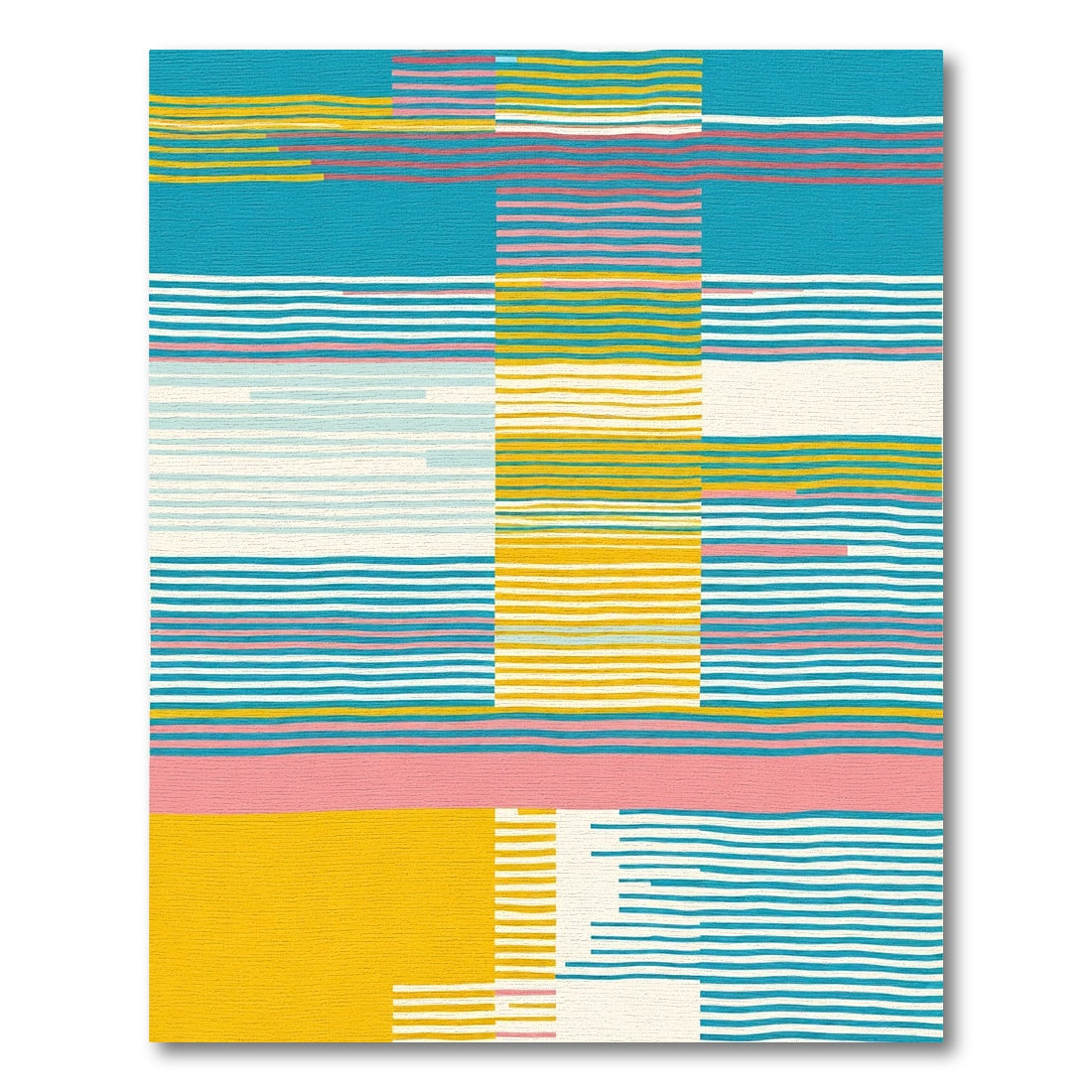 Abstract Turquoise Yellow Pink Stripe Blocks Rug