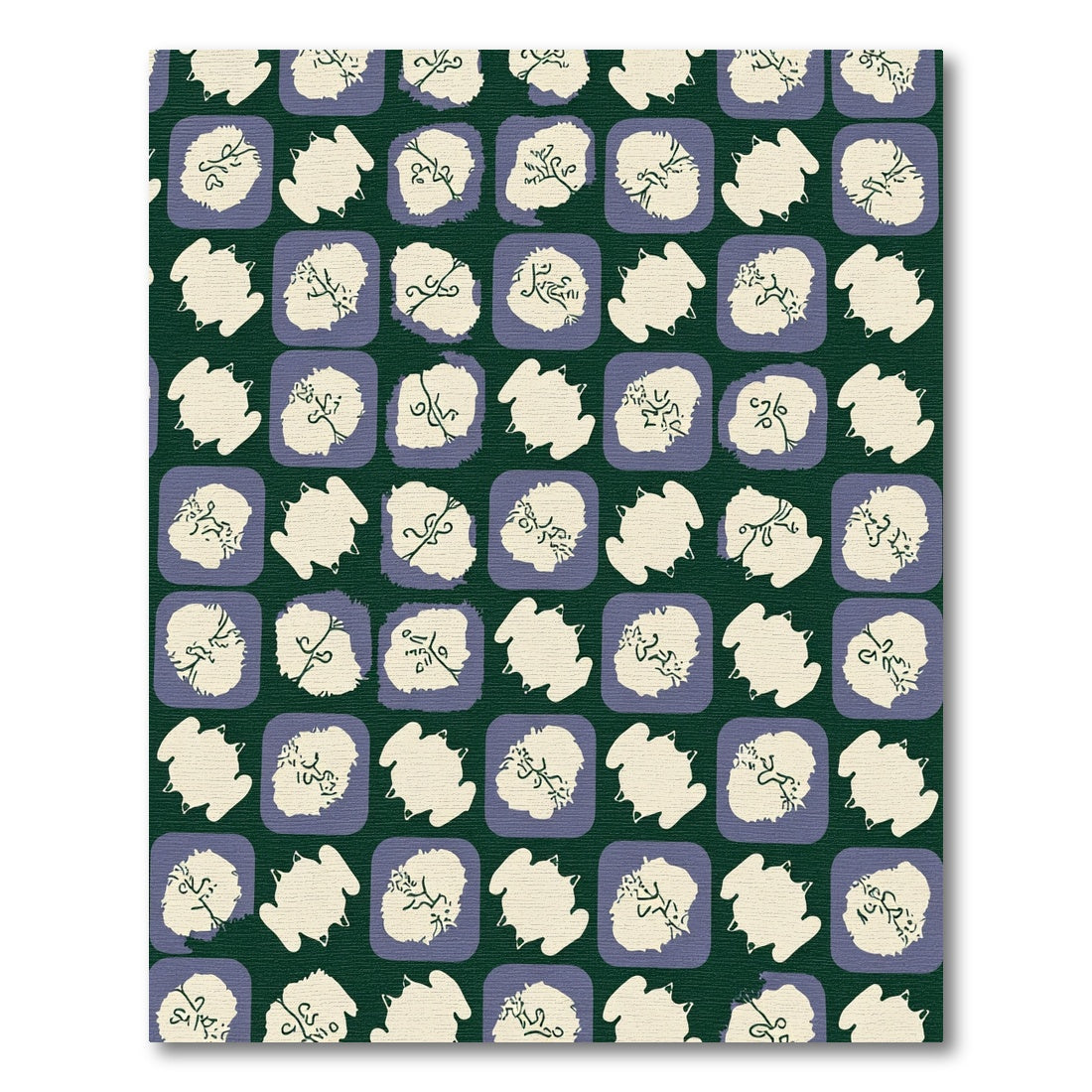 Dark Green Cream Purple Abstract Shapes Rug