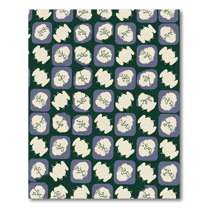 Dark Green Cream Purple Abstract Shapes Rug