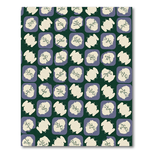 Dark Green Cream Purple Abstract Shapes Rug