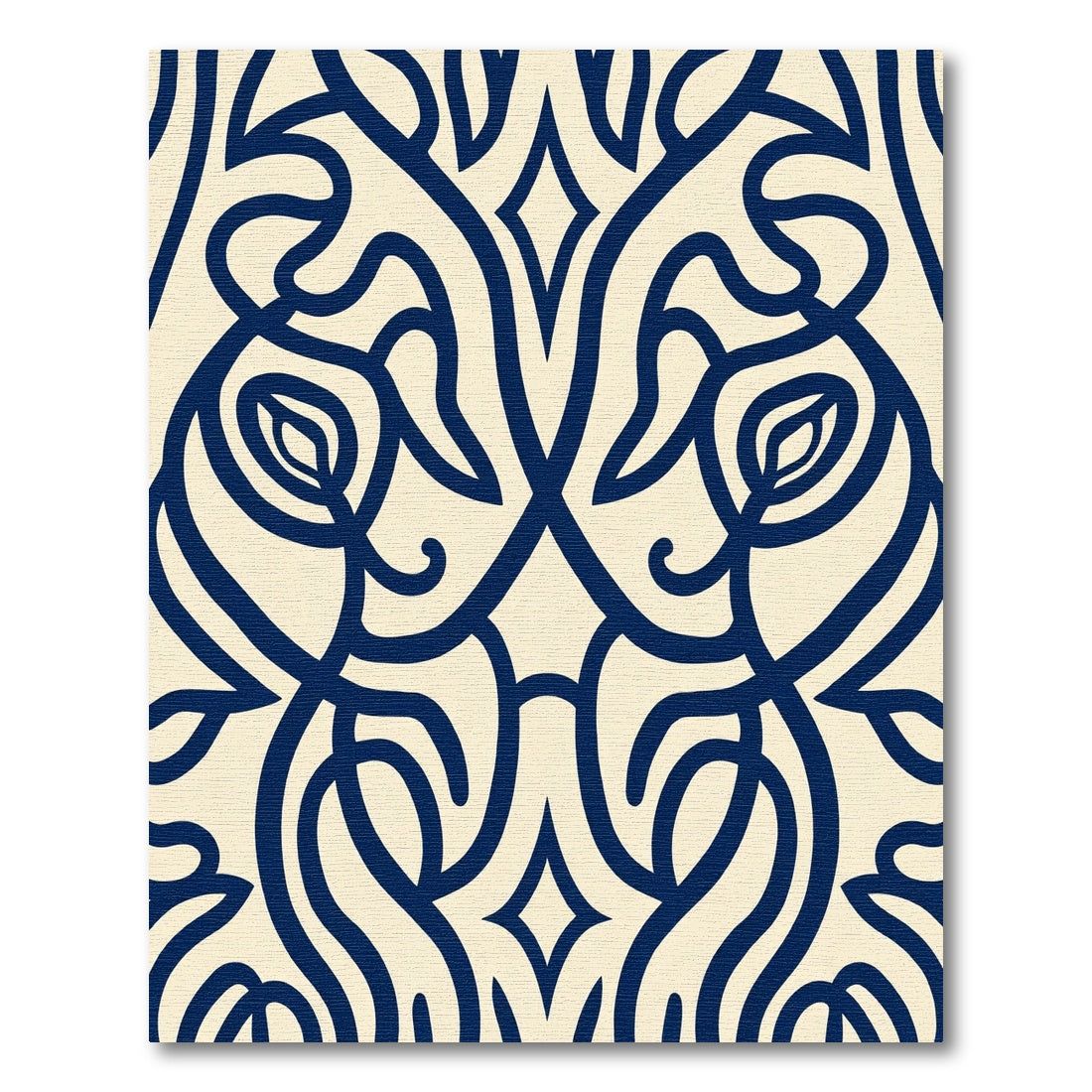 Deep Blue Elegant Swirl Botanical Rug