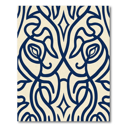 Deep Blue Elegant Swirl Botanical Rug