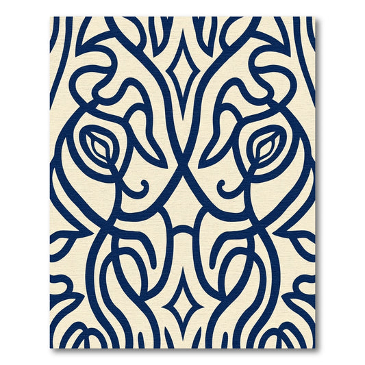 Deep Blue Elegant Swirl Botanical Rug