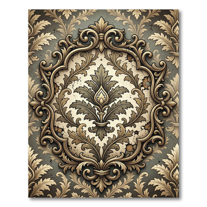 Ornate Damask Scroll Taupe Floral Medallion Rug