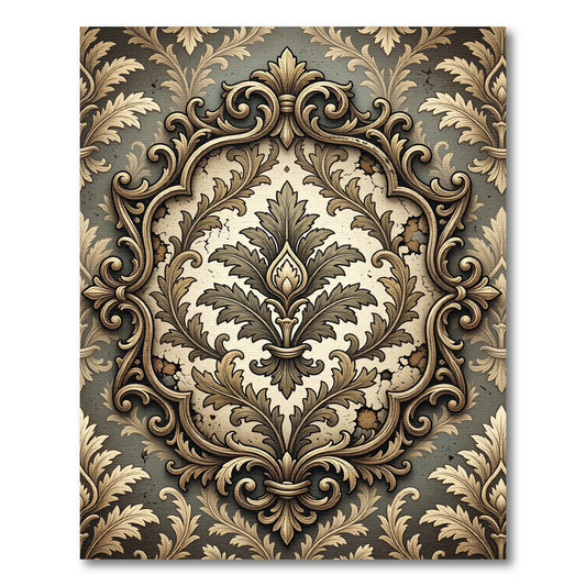 Ornate Damask Scroll Taupe Floral Medallion Rug