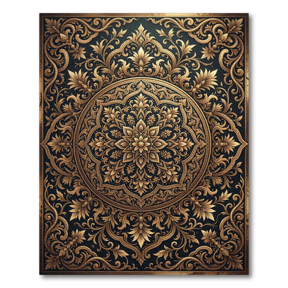Ornate Golden Arabesque Circular Floral Medallion Rug