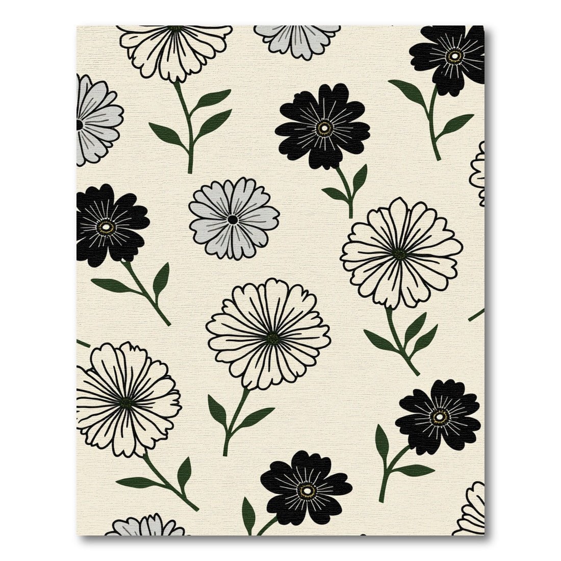Simple Floral Black White Light Beige Rug