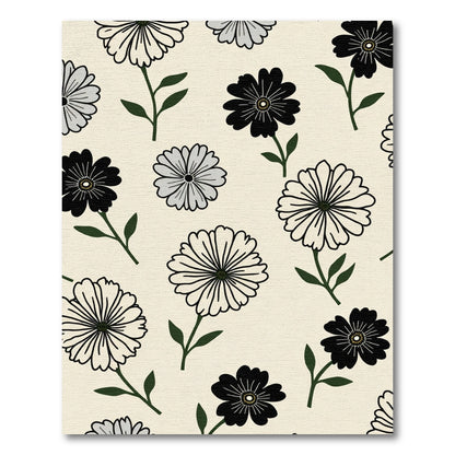 Simple Floral Black White Light Beige Rug