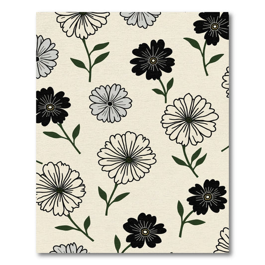 Simple Floral Black White Light Beige Rug
