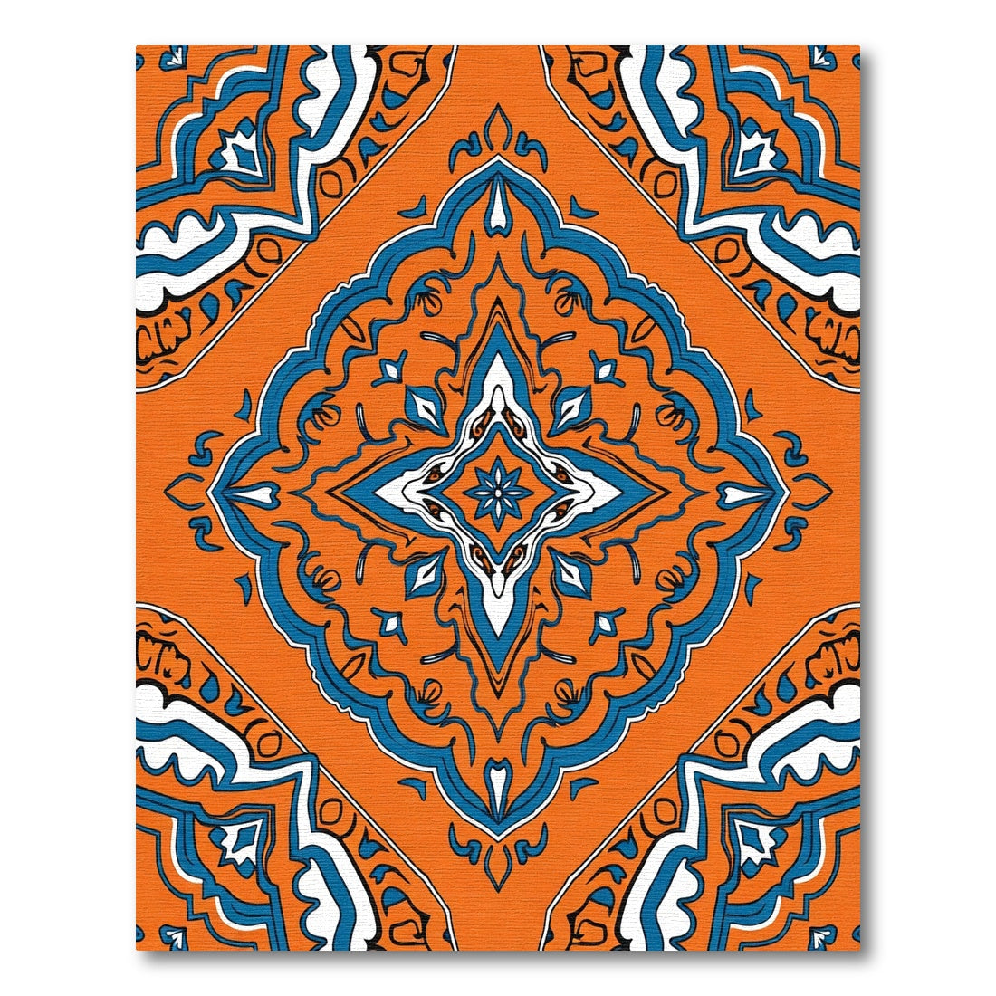 Vibrant Orange Blue Medallion Composition Rug