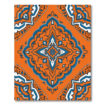 Vibrant Orange Blue Medallion Composition Rug