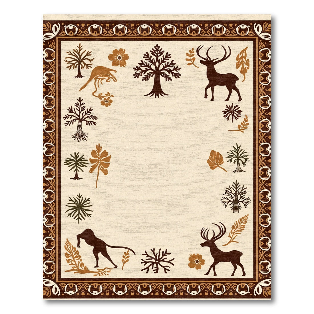 Rustic Brown Wildlife Tree Border Rug
