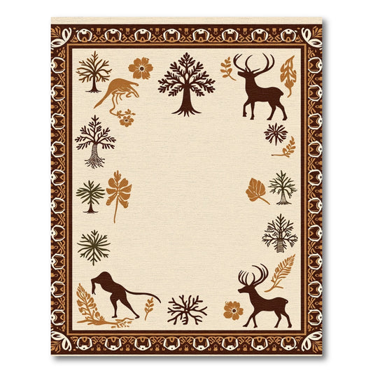 Rustic Brown Wildlife Tree Border Rug
