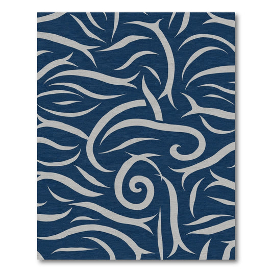 Deep Blue Swirling Organic Lines Rug