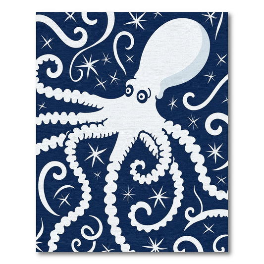 Midnight White Octopus Swirls Rug
