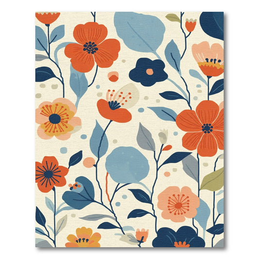 Rustic Orange Blue Floral Blossom Rug