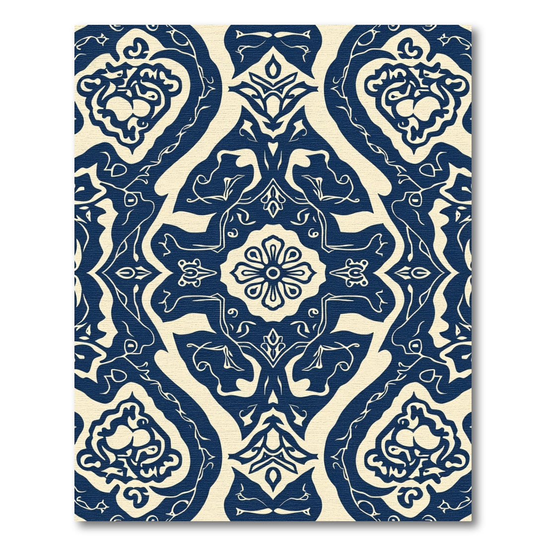 Midnight Blue Floral Medallion Symmetry Rug
