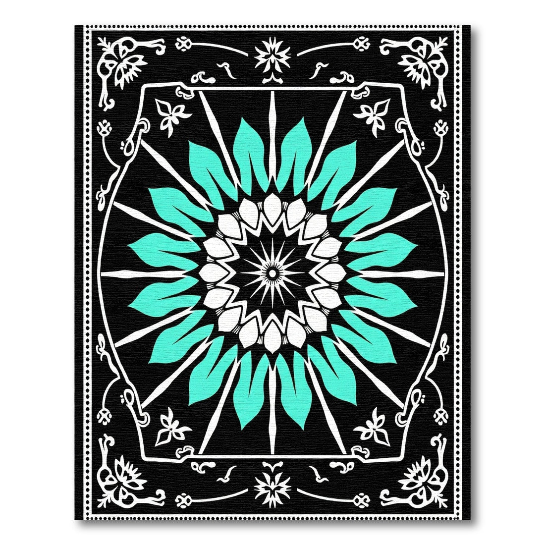 Aqua White Radial Mandala Ornament Rug
