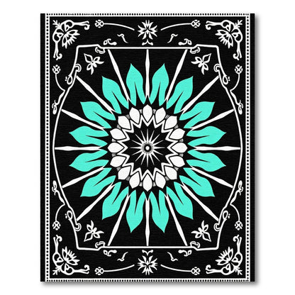 Aqua White Radial Mandala Ornament Rug