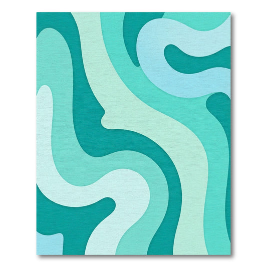 Teal Aqua Wavy Layered Abstract Rug