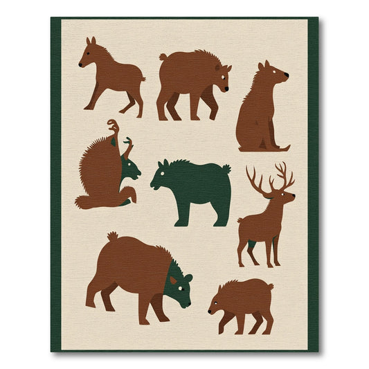 Woodland Creatures Brown Green Collection Rug