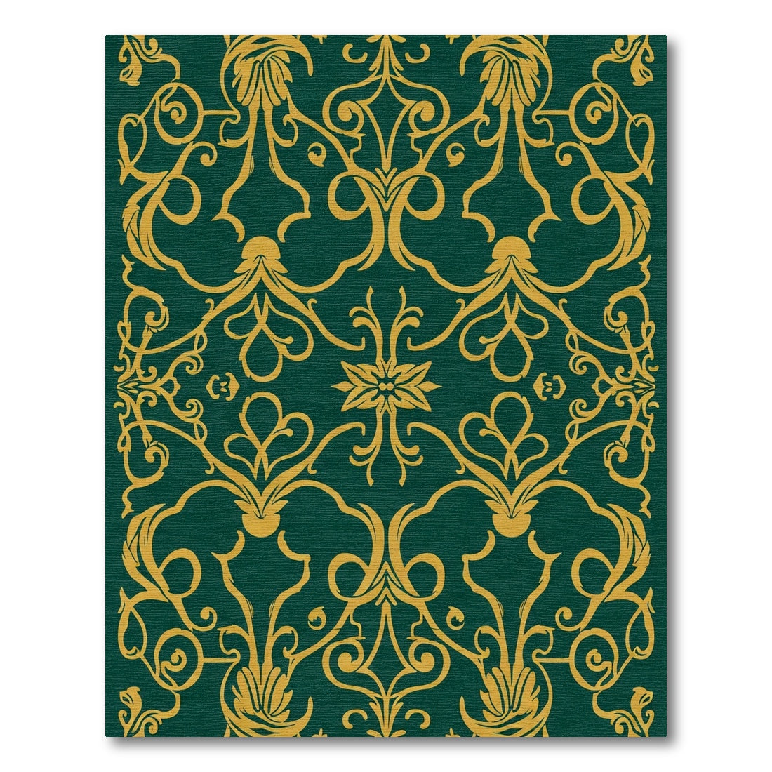 Rich Emerald Gold Damask Scroll Rug