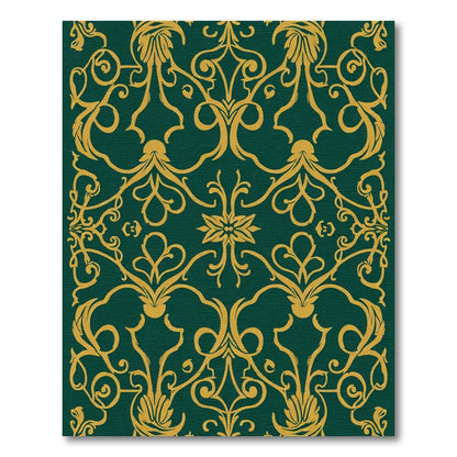 Rich Emerald Gold Damask Scroll Rug