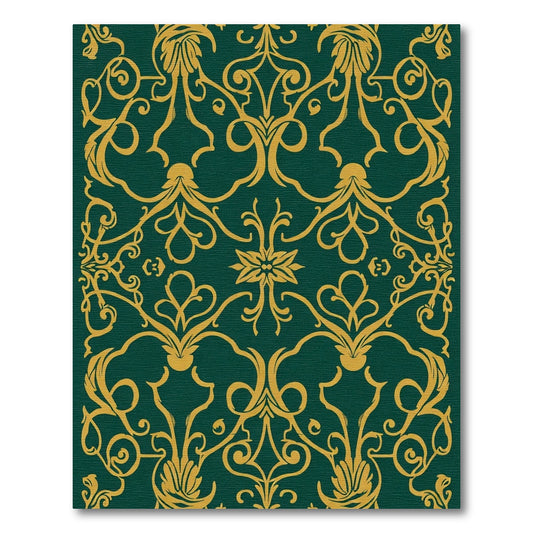 Rich Emerald Gold Damask Scroll Rug