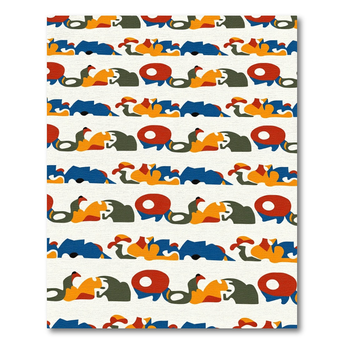 Bold Abstract Figures Red Blue Ochre Rug