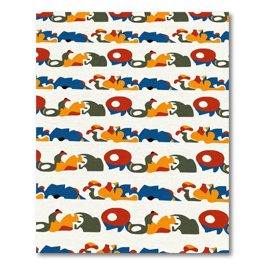 Bold Abstract Figures Red Blue Ochre Rug