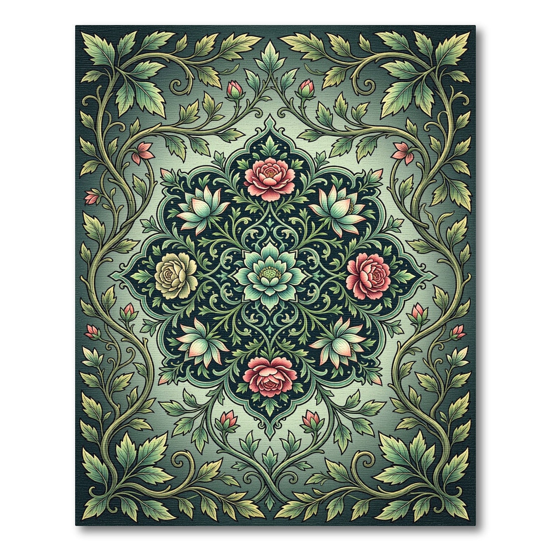Sage Floral Medallion with Lush Vines Rug