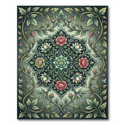 Sage Floral Medallion with Lush Vines Rug