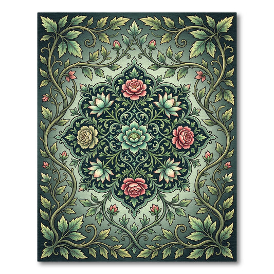 Sage Floral Medallion with Lush Vines Rug