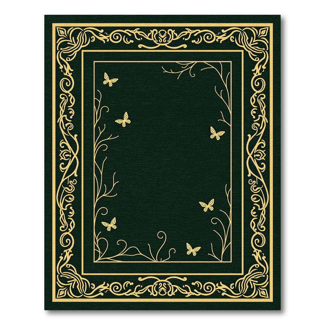 Dark Green Gold Butterfly Garden Frame Rug