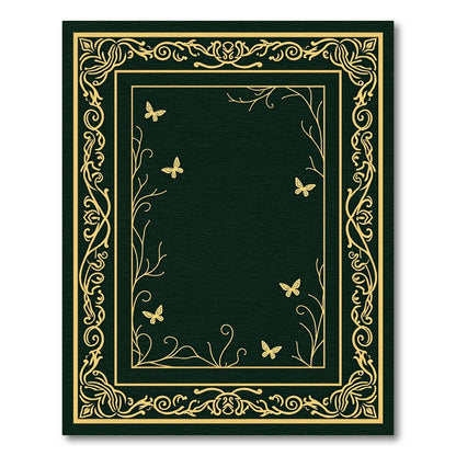 Dark Green Gold Butterfly Garden Frame Rug