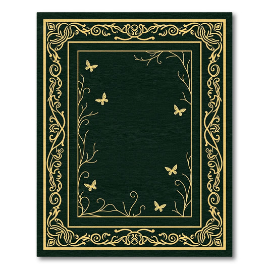 Dark Green Gold Butterfly Garden Frame Rug