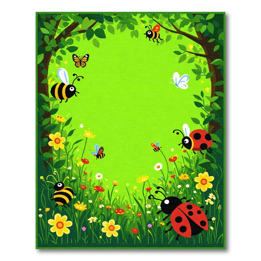 Whimsical Bumblebee Ladybug Meadow Rug